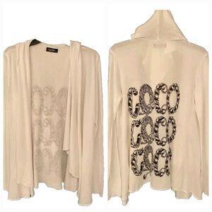 Lauren Moshi Cream Hoodie Cardigan with Chain Graphic